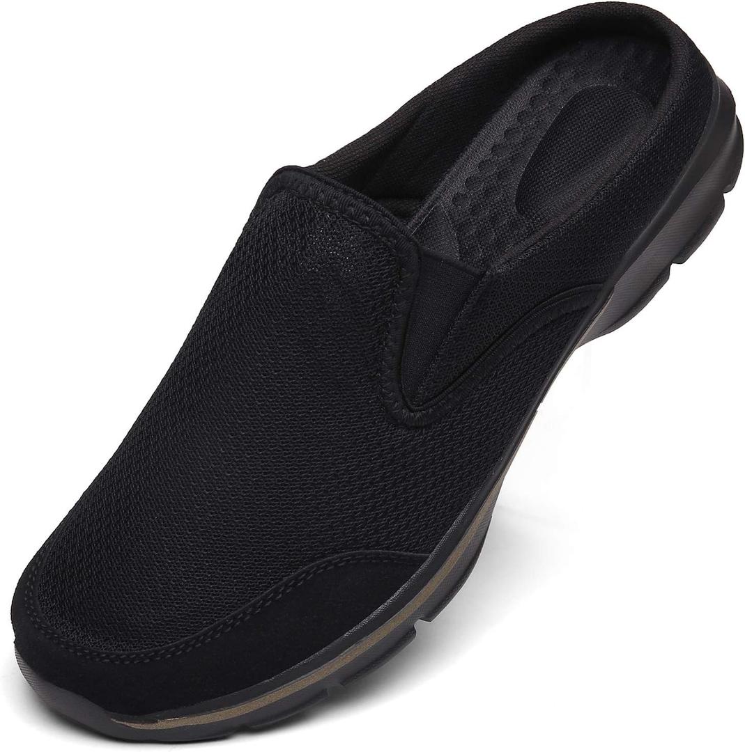 Unisex Slippers Casual Clog House Shoes Comfort Slip-On Walking Mules with Indoor Outdoor Anti-Skid Sole for Men and Women (Black) Size 42 