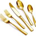 HIKAA Forged Silverware Set Stainless Steel Flatware Set,Service for 4,Matte Satin Polished Cutlery Set,Dishwasher Safe (Gold, 20PCS)