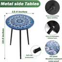 Metal Outdoor Side Tables Set of Two Small Outside Round End Table for Patio Modern Accent Garden Corner Table for Small Spaces, Balcony, Porch, Weather-Resistant, Plant Stand Indoor, Blue