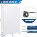SUIN 0.5-inch 3 Ring Binder -1/2'' Binders with Roung Ring Binder, Large 100 Sheet Capacity, Fit 8.5" x 11" US Letter Size Paper, White (0.5'' White - 36 Packs)