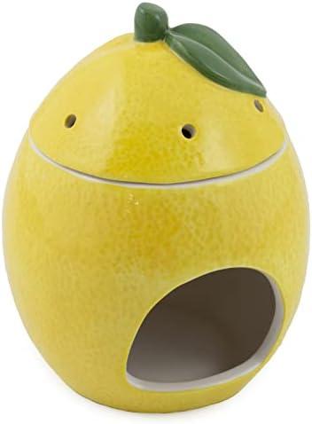 Boston International Wax Melt Warmer Ceramic Tealight Tart Burner, 5" Tall, Lemon