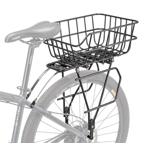 CXWXC Rear Bike Rack with Basket - Bike Cargo Rack for Disc Brake/Non-Disc Brake Mount - Bicycle Pannier Rack, Touring Carrier Rack fit 26”-29” and 700c