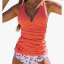 Beachsissi Women's Cute Floral Print Swimsuits V Neck Tummy Control Tankini Set L
