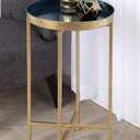 Kate and Laurel Celia Round Metal Foldable Tray Accent Table, Navy Blue with Gold Base, 14x14x25.75