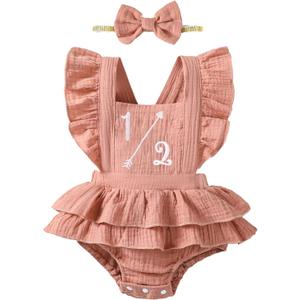 Baby Girls Half Birthday Outfit Infant 1/2 Birthday Clothes Romper Half Way to One Bodysuit (Pink) 6-12Y