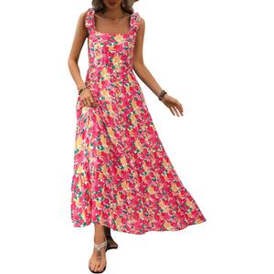 PRETTYGARDEN Women Dresses 2025 Summer Floral Sleeveless Maxi Dress Casual Spaghetti Strap Tiered Flowy Beach Long Dress (XX-Large)