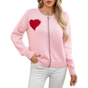 Libsorge Womens Oversized Cute Crewneck Heart Sweater Winter Spring Valentine's Day 2025 Trendy Ribbed Knit Contrast Color Block Pullover Casual Cozy Knitted Sweaters Pink  (Pink, L)