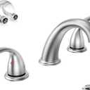 Phiestina 3-Hole 8 Inch Brushed Nickel Widespread Bathroom Faucet Low Arc 2-Handle Bathroom Vanity Faucet with Water Supply line & Metal Pop Up Drain, BF03008-K05-GBN