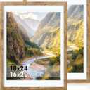 iRahmen 18x24 Picture Frame Set of 2, Rustic Brown Wood Poster Frame with Plexiglass, Display 16x20 Picture with Mat or 18 x 24 Without Mat for Photo Wall Gallery Mounting