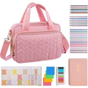 KOPKOFT Bible Cover Case for Women, All-in-One Bible Study Supplies Journaling Kit with Highlighters Tabs, Quilted Book Carrying Cases, Christmas Christian Gifts for Women (Pink)
