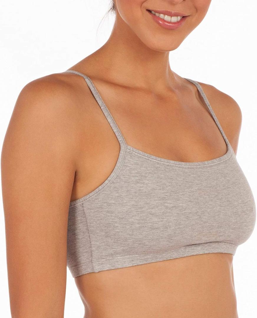 Fruit of The Loom Womens Spaghetti Strap Cotton Pullover Sports Bra Value Pack (34, White/Heather Gray/Black/White/Heather Gray/Black 6-pack)