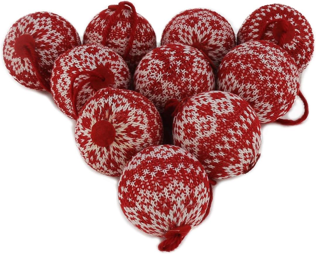 WEWILL 2.75" 10 PCS Red Knitted Sweater Christmas Ball Christmas Tree Ornaments Festival Xmas Party Gifts Decorations Snowflake Pattern