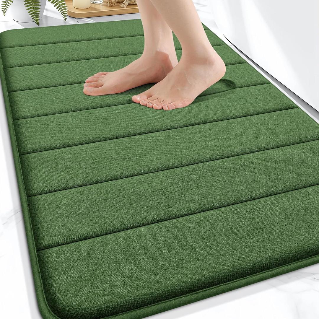 OLANLY Memory Foam Bath Mat 30x20, Super Soft Absorbent Bathroom Rugs, Quick Dry, Machine Washable Shower Floor Rugs, Bathmat Carpet, Bathroom Home Decor Accessories, Olive Green
