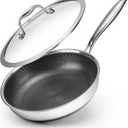 10.5 inch Frying Pan Nonstick with Lid, 2.5 Qt Deep Non Stick Stainless Steel Saut Pan Skillet, Dishwasher and Oven Safe, Compatible with All Cooktops