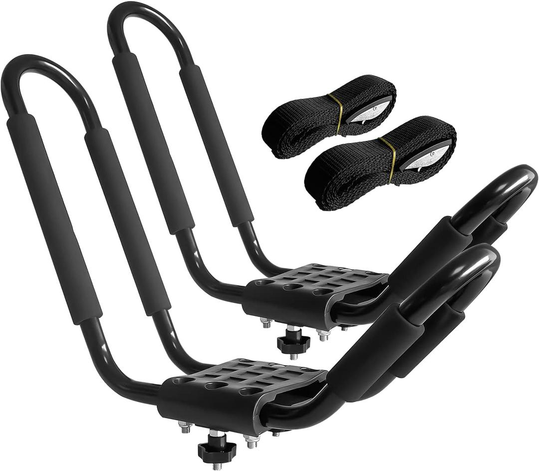 Kayak Roof Rack, 1 Pair J-Bar Roof Rack with 2 Ropes. Heavy Duty Kayak Roof Carrier for Your Canoe SUV and Trucks