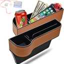 Car Seat Gap Filler Organizer, 2 Pack Multifunctional Car Seat Organizer, Auto Console Side Storage Box with Cup Holders 2 Seat Hooks for Drink, Car Organizer Front Seat for Holding Phone, Sunglasses (3-Natural 3-Brown)