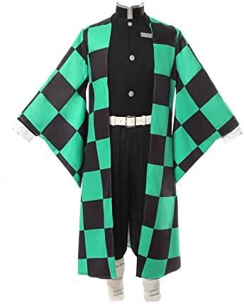 ROLECOS Tanjiro Kamado Kimono Cosplay Costume Mens Japanese Outfit Halloween Party Blue L