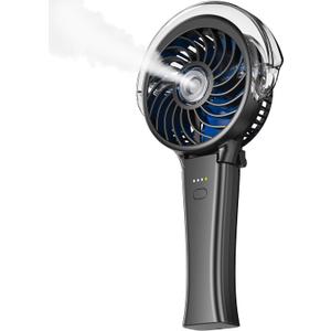 KIBEE Portable Misting Fan - 4000mAh Rechargeable, 50ml Water Tank, Foldable 180 Handheld with Mist Spray, 3-Speed Personal, Portable Charger for Travel, Outdoors, Makeup & More(Gray)