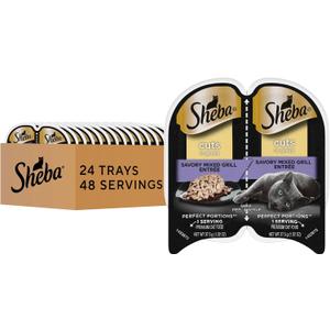 Sheba Perfect Portions Wet Cat Food Cuts in Gray Savory Mixed Grill Entree, 2.6 oz. Twin-Pack Trays (24 Count, 48 Servings)