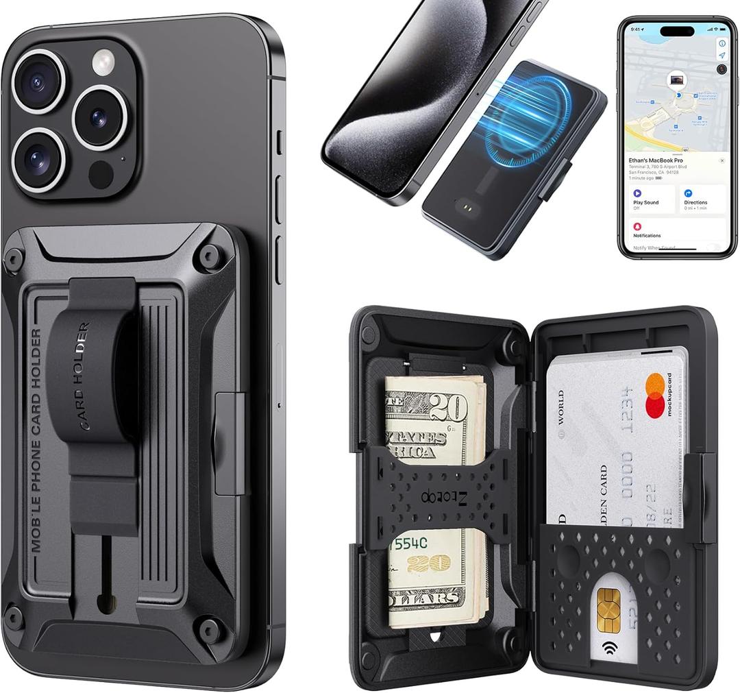 ZtotopCases for Magsafe Wallet Work with Find My, Magnetic Card Holder, Magnetic Wallet for iPhone 16/15/14/13/12 Series, Black