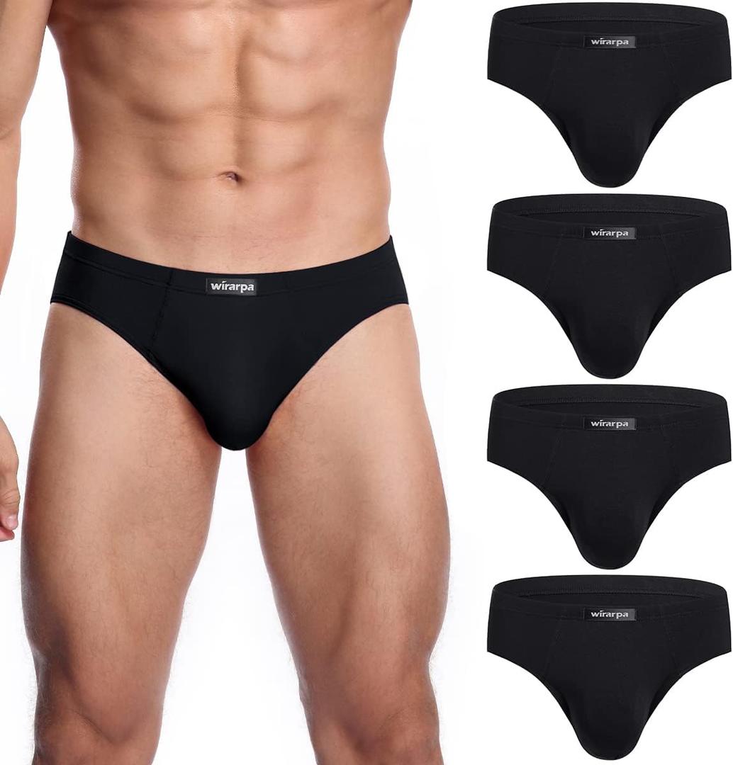 wirarpa Men's Underwear Modal Microfiber Briefs No Fly Covered Waistband Silky Touch Underpants 4 Pack (Large, Black)