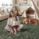 Washable Area Rug 4x6 Green Rugs for Living Room, Vintage Boho Large Rug for Bedroom Dining Room Office, Distressed Floral Print Carpet for Under Table, Soft Non Slip Low Pile Throw Carpet Indoor Mat