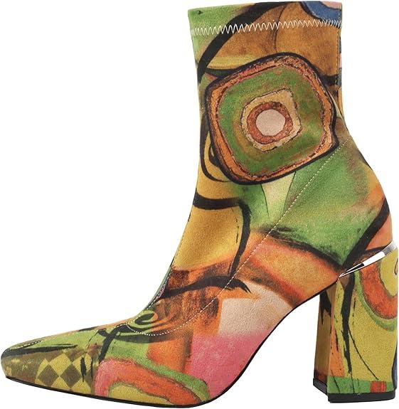 vivianly Womens Square Toe Ankle Booties Chunky Heel Boots Side Zipper Patent Leather Mid-Calf Boots 7