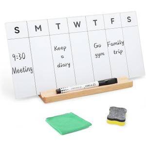 Desktop Glass Weekly Whiteboard with Detachable Wood Stand Weekly Dry Erase Board Weekly Calendar Whiteboard Weekly Planner to Do List White Board Desk Planner 11.8x5.86" for Office, Home, School