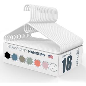 Made in USA Heavy Duty Clothes Hangers Strong Plastic Hangers for Jackets, Coats, Closet and Clothing (18pk White)