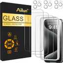 Ailun 3 Pack Screen Protector for iPhone 15 Pro Max [6.7 inch] + 3 Pack Camera Lens Protector with Installation Frame,Sensor Protection,Dynamic Island Compatible,Case Friendly Tempered Glass Film