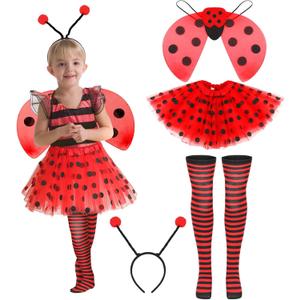 Newcotte 4 Pcs Halloween Girls Costume Includes Wings Tutu Headband Striped Tights for Kids Toddler Halloween