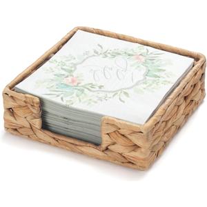 Water Hyacinth Napkin Holder for Table, Rattan Napkin Holder, Square Wicker Napkin Towel Holder for Bathroom, Kitchen, Restaurant, Decorative Tabletop Accessory, 7.5" x 7.5" x 2.5"