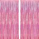 2 Pack Glitter Pink Backdrop, 3.28 FT x 7.05 FT Birthday Party Decorations, Laser Pink Fringe Curtains Foil Streamer Tinsel, Pink Curtains Photo Backdrop Happy Birthday Valentines Day Backdrop