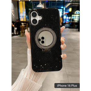 Caseative for iPhone 16 Plus Case,Glitter Bling Diamond Mirror with Stand Holder Magnetic Compatible with MagSafe Wireless Charging (Black,16 Plus)