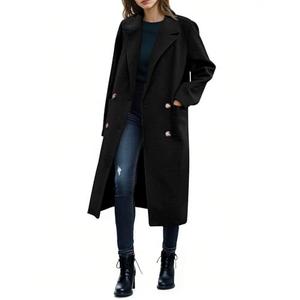 Saodimallsu Womens Long Pea Coats Winter Lapel Double Breasted Long Trench Coat Casual Work Office Overcoat with Pocket L