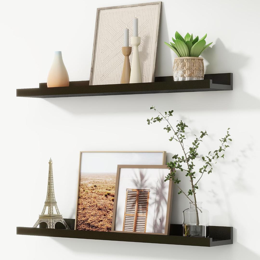 FLYJOE Picture Ledge Shelf, Floating Shelves Set of 2, 30 Inches Nursery Book Shelves for Toys Storage, Kids Bookshelf Wall Mounted for Living Room Bedroom Decor Books Photo Frames, Black