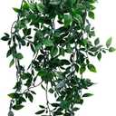 Artificial Hanging Plants for Shelf, Fake Potted Greenery 1-Pack Faux Mandala Vines in Black Pot, Dcor for Office Living Room Bathroom Indoor Outdoor