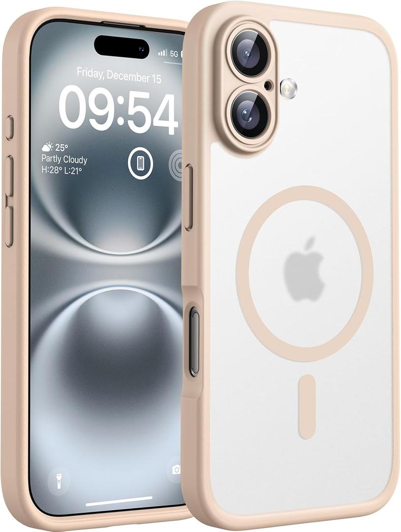 TOCOL Magnetic for 16 Gold Case, Upgraded Full Camera Protection, Compatible with Magsafe, Drop Protection, Translucent Matte Back Bumper Phone Cover 6.1-Inch (Desert)
