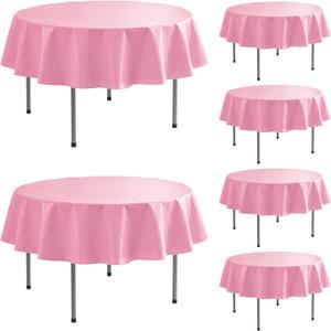 Round Vinyl Tablecloth with Flannel Backing-6 Pack Pink 60 Inch Waterproof Table Cloths Plastic Table Sheets-Wipeable Spillproof PEVA Oilcloth Covers for Picnic Party Camping Dining