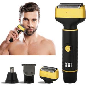 Electric Razor for Men & Women, 3-in-1 Cordless Rechargeable Foil Shaver with LED Display, Waterproof Wet & Dry Painless Body Razor for Face, Nose, and Ear Hair  Travel Friendly (Black)