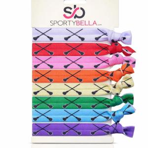 Multi-Colored Hair Ties with Lacrosse Design for Girls - No Crease Ponytail Elastics for Lacrosse Players (8 pcs) - by SPORTYBELLA (8 Count (Pack of 1))