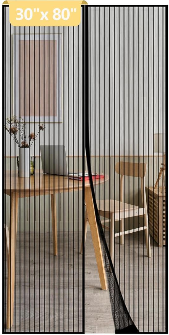 Magnetic Mesh Screen Door Curtain,Heavy Duty Polyester Material,Hands Free Entry and Self Sealing Design Keep Bugs Out, Pet and Kid Friendly,Easy Install,Black(30" x 80")