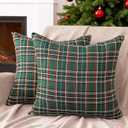 CARRIE HOME Christmas Green Tartan Plaid Pillow Covers 24x24 Set of 2 Christmas Pillows Decorative Throw Pillows 24 x 24 for Couch and Sofa (No Inserts)