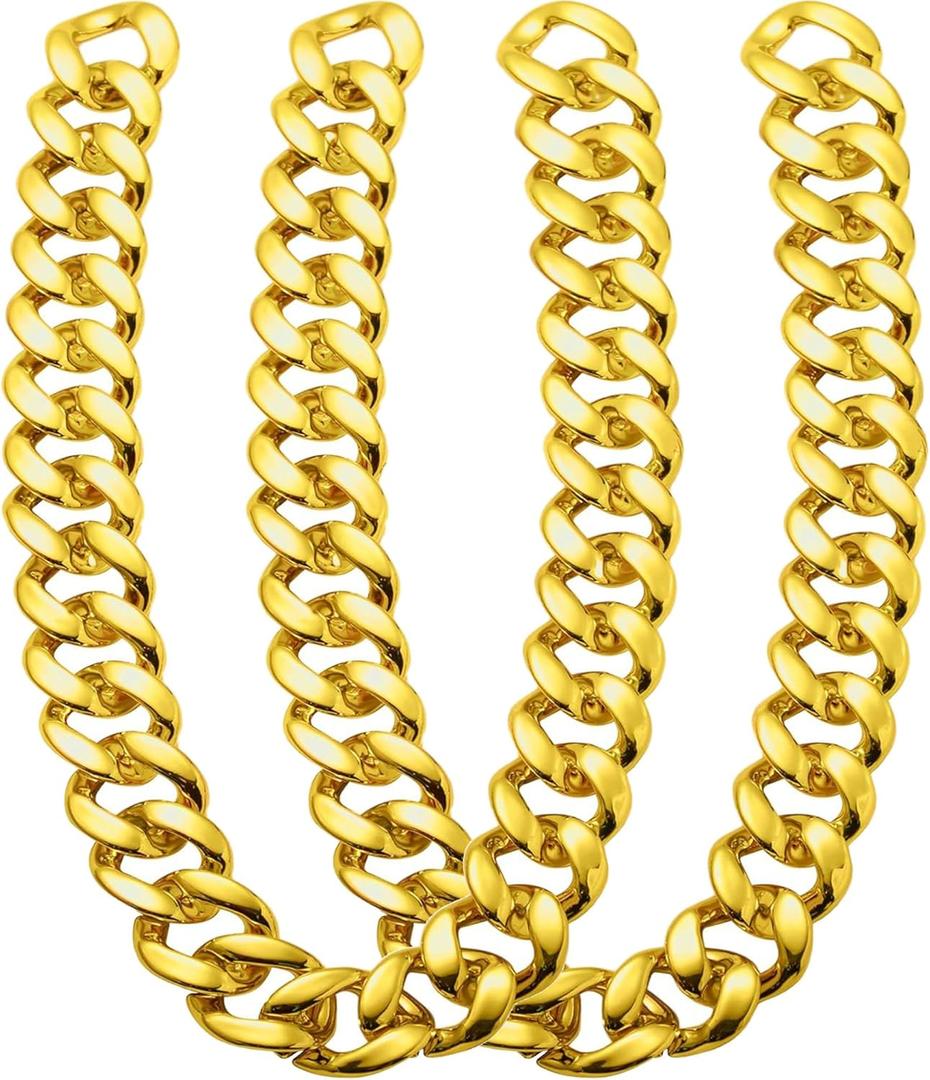 Chunky Fake Gold Chain for Hip Hop Rapper Costume Jewelry, Fake Plastic Gold Necklace Accessories for 80s 90s Men Women Halloween Costume Dress Up Party Props