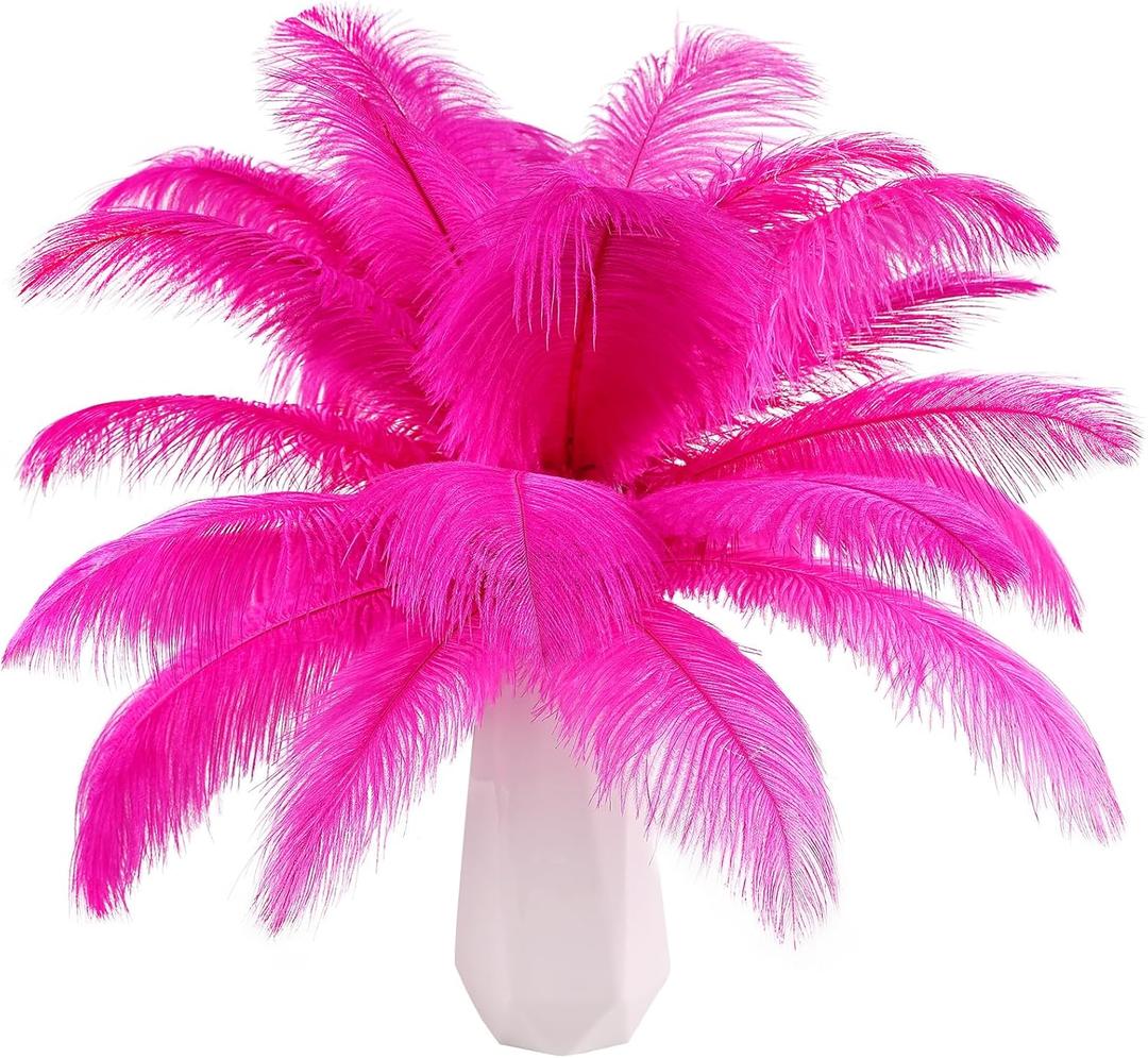 THARAHT Hot Pink Ostrich Feathers 24pcs Natural Bulk 8-10Inch 20cm-25cm for Crafts Wedding Party Centerpieces Easter Gatsbi and Home Decoration Feathers (Fuchsia)