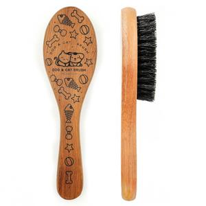 Pet Soft Brush with Wood Handle and Boar Bristle Hair - Soft Cat and Dog Grooming Brush for Short Hair Cats and Small Dogs - Gentle Massage and Dandruff Removal (Cat)