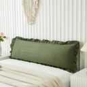 Shabby Chic Olive Green Body Pillow Cover - 20x54in Long Pillowcase with Ruffled Fringe Decor