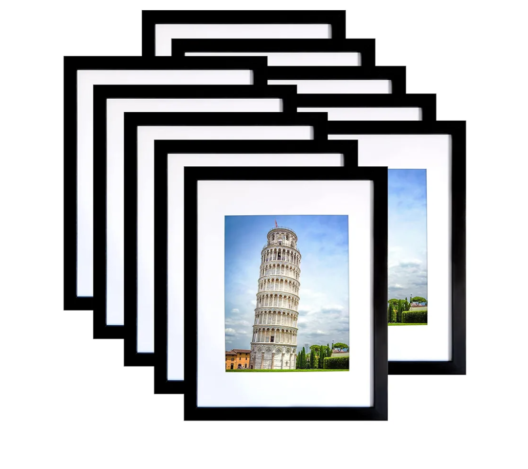 SESEAT 11x14 Picture Frame Set of 10, Display Pictures 8x10 With mat or 11x14 Prints Without Mat, Wall Mounting,Black