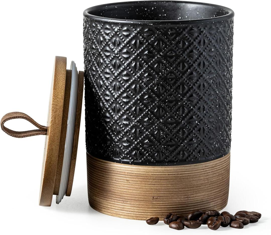 Miamolo Ceramic Jar with Lid, Airtight Coffee Container, Kitchen Food Storage Jar for Coffee Bean Spice Sugar Cookie, Stackable Decorative Jars for Housewarming Gift, Coffee Bar Decor, Black 28 fl.oz