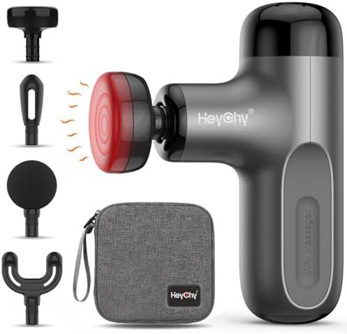Mini Massage Gun with Heat, Deep Tissue Massage Gun, Portable Percussion Muscle Massager with 4 Massage Heads for Athletes